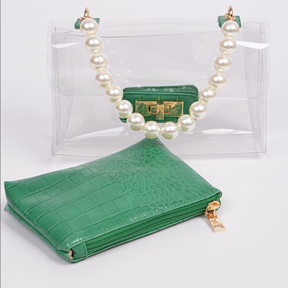Clear Handbag/pearl handle(patch not included)